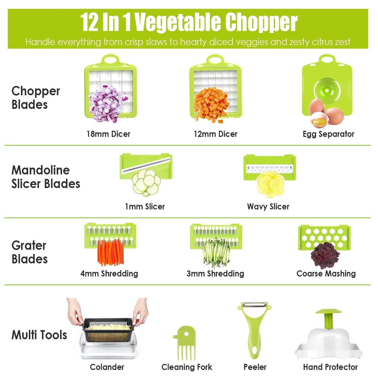 12 - in - 1 Vegetable Chopper & Slicer Set - LiviNova