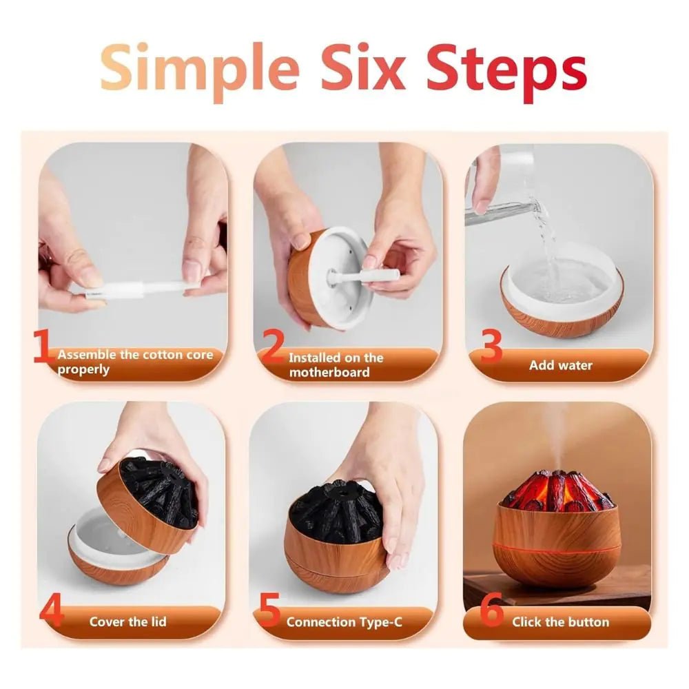 Charcoal Fire LED Aromatherapy Diffuser - Dark Wood - LiviNova